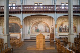 Art-Nouveau;-Church;-Church-interior;-Gallery;-Jules-Astruc;-Kaleidos;-Kaleidos-images;-La-parole-à-limage;-Mural-painting;-Notre-Dame-du-Travail-church;-Parisian-heritage;-Places-of-worship;-Pulpit;-Rush-seat-chair;-Side-aisle;-Stories-Pictures;-Tarek-Charara
